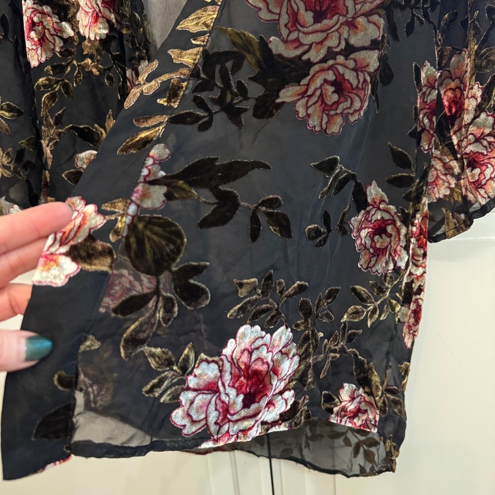 American Eagle Dark Floral Sheer Kimono. Cottagecore. Velvet sheer. Size M - Picture 3 of 5